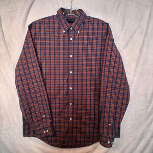 Lands Ends Button Down Shirt Plaid Twill Sz Large 16 - 16 1/2 Blue Red